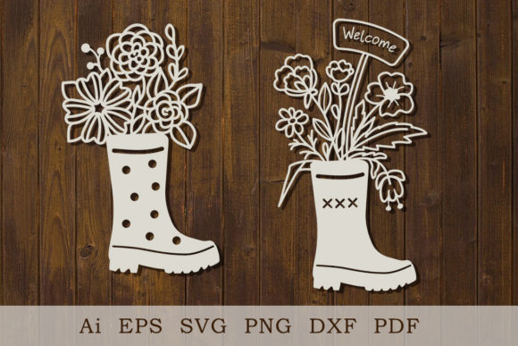 Download Rubber Boots with Flowers. Template - Premium Resources