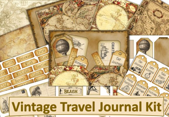 Download Vintage Travel Journal Kit JPEG and PNG - Premium Bundle